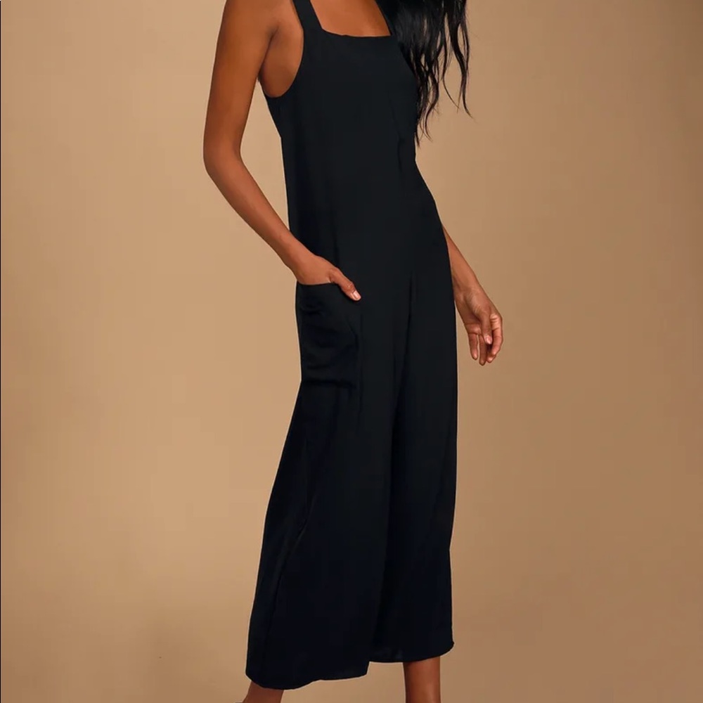 Life's Breezy Black Wide-Leg Midi Jumpsuit, size large